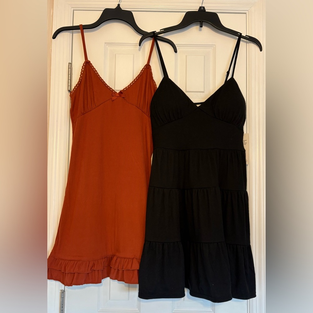 No Boundaries Tier Ruffle Dress Lot of 2 New Black Rust Small and Medium ^